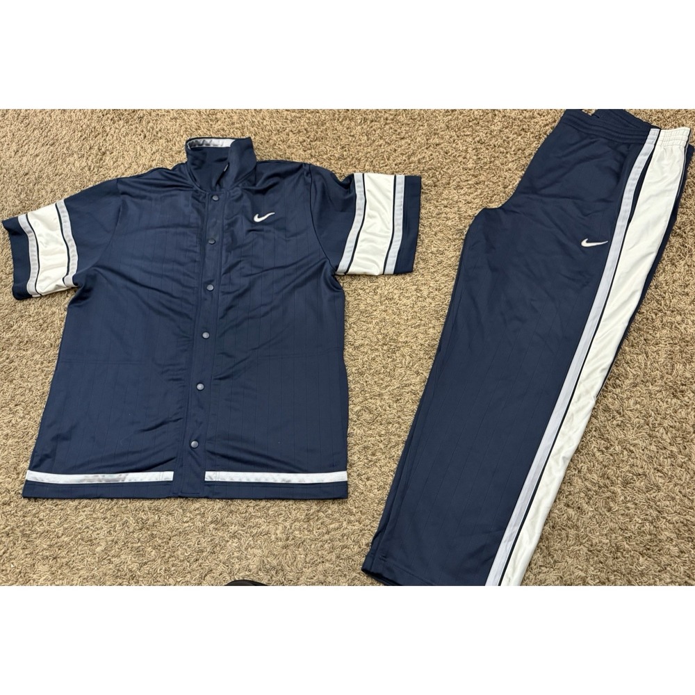 Vintage Nike Basketball Warm-Up Set Suit Blue Silver Dri Fit Mens Size XL